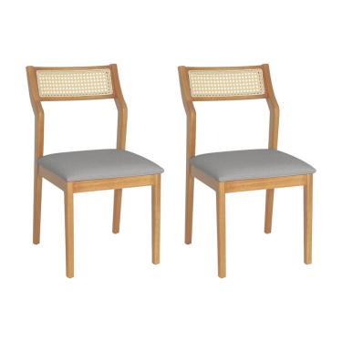 Imagem de Banqueta Lagum Conforto Estofada Jequitibá Terra Linho Cinza Palha Sextavada