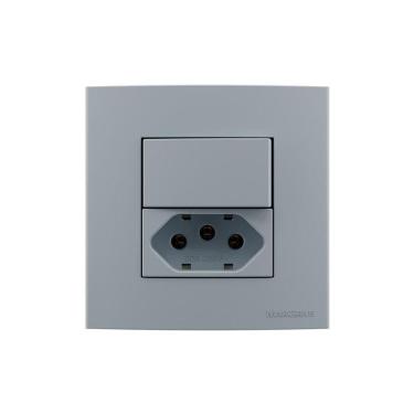 Imagem de Placa Para Móveis 80x80 Com Interruptor Simples 10a E Tomada 2p+t 20a Margirius Sleek Colors Cinza Cinza