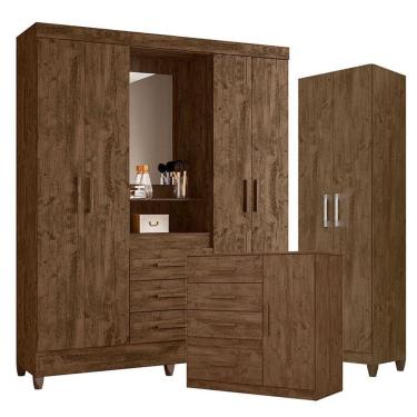 Imagem de Guarda Roupa Casal Capelinha Capri Com Cômoda Vênus E Armário Multiuso New íris Castanho Wood - Moval
