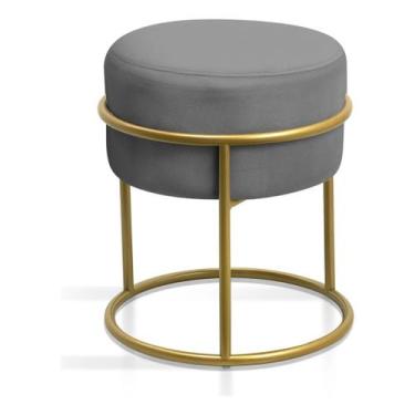 Imagem de Puff ferro Argola redondo tecido veludo com estrutura em tubo aço e pi