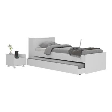 Imagem de Conjunto Quarto Bicama Com Baú E Mesa De Cabeceira Com Rodízios Multimóveis Mp4121 Branco Branco