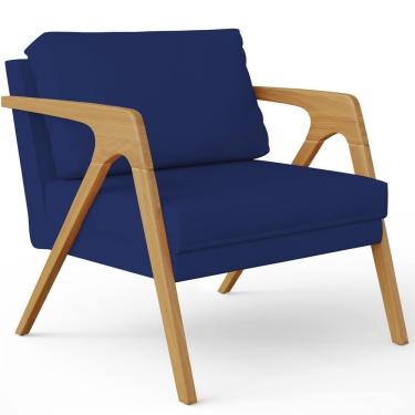 Imagem de Poltrona Pietra Estrutura De Madeira Suede Azul Marinho