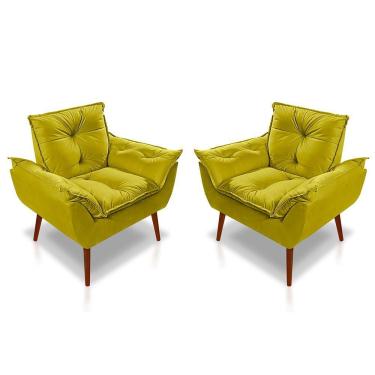 Imagem de Kit 02 Poltrona Opala Decorativa Suede Amarelo