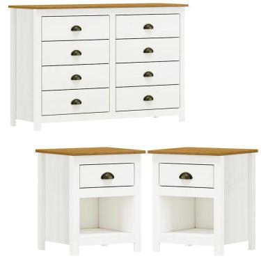 Imagem de Comoda 8 Gav E 02 Mesas De Cabeceira Madeira Maciça Branco Freijo Milani Store