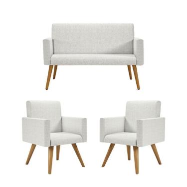 Imagem de Kit Namoradeira + 2 Poltronas Decorativas Linho Bege
