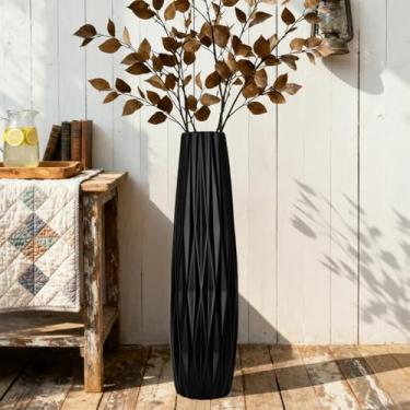 Imagem de GDSZJLJ Vaso alto de cerâmica preta – Vaso grande decorativo minimalista moderno de 71 cm para sala de estar, entrada ou decoração de casa de escritório