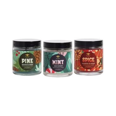 Imagem de Big Dipper Wax Works Conjunto de velas de vidro de boticário de férias – aromas de menta, pinho e especiarias – 100% pura cera de abelha aromaterapia pacote com 3 (bétula de hortelã, abeto de abeto