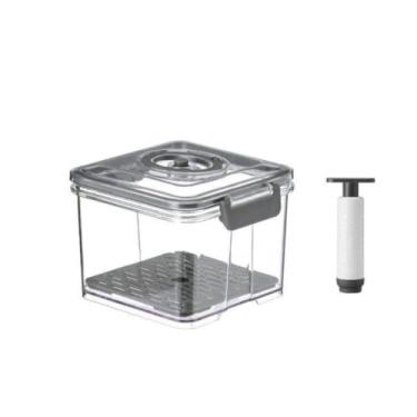 Imagem de Pote Hermético com de Vácuo, Plástico Transparente, 1,5L, Sistema de Vedação, 15x15x12cm, Tampa com Trava, Organizador de Alimentos