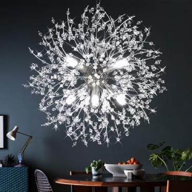 Imagem de JUHOM Lustre de fogo de artifício de dente-de-leão moderno luzes pendentes de cristal luminárias de teto lustre para sala de jantar sala de estar cozinha corredor, com 8 lâmpadas G9