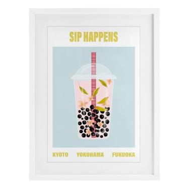 Imagem de Stupell Industries Impressão emoldurada Sip Happens Boba Tea White Under Glass, design by A Barefoot Stylist, 23 x 17