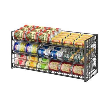 Imagem de Organizador de lata empilhável de 3 níveis para prateleira de despensa, suporte de lata extralongo ajustável para armazenamento de cozinha, dispensador de lata resistente para alimentos enlatados