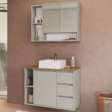 Imagem de Armário de Banheiro Belagavi 3 Portas 3 Gavetas com Cuba e Espelho Arenas - Art In Móveis
