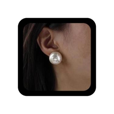 Imagem de TseanYi Brincos grandes de pérolas brancas redondas brincos de pérola vintage brincos de contas redondas de casamento brincos de declaração de noiva joias para mulheres, Zinco, Sem pedra preciosa