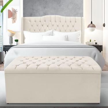 Imagem de Kit Cabeceira E Calçadeira Baú Dubai Queen Veludo Bege Claro