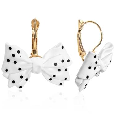 Imagem de unixmoment Lindos brincos minimalistas e leves com laço de bolinhas pendentes chiques de resina fosca com fecho de alavanca para mulheres, Large, Resina, Sem pedra preciosa