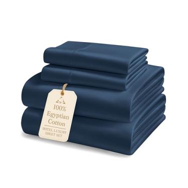 Imagem de Jogo de lençóis de cama queen 100% algodão egípcio - 1000 fios autênticos de algodão de fibra longa, conforto de inverno respirável, conforto ultramacio, hotel luxuoso com bolso profundo de 38 cm