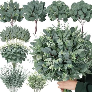 Imagem de Serwalin 130 peças de hastes artificiais mistas de eucalipto, folhas a granel