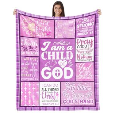 Imagem de Kesidilo Presentes cristãos para mulheres, cobertores I Am a Child of God 152 x 127 cm, presente religioso católico inspirador de Natal, presentes de confirmação de batismo para meninas