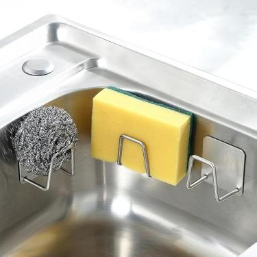 Imagem de Suporte de esponja de cozinha sem perfuração – Suporte organizador de pia adesivo forte para esponjas, esfregões, panos e ferramentas de limpeza (branco)