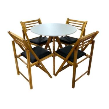 Imagem de Conjunto Mesa Redonda com 4 Cadeiras Dobráveis - Arysson Móveis, Mel