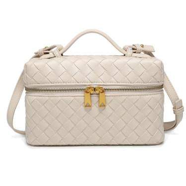 Imagem de Mini bolsa transversal de tecido, bolsa quadrada com alça superior, bolsa de ombro, bolsas fofas da moda, Bege, Small (9" L x 2.5" W x 5.5" H)