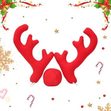 Imagem de Kit de decoração de chifres para carro | Decorações de carro para o Natal - Kit de rena com chifres e nariz, acessórios automotivos para carros, veículos, caminhões