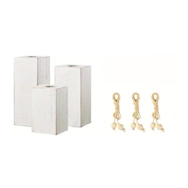 Imagem de Asixxsix Conjunto de 3 Castiçais de Madeira, Suporte de Vela Estilo Fazenda Rústico Com Base Plana Antiderrapante, Decoração de Peça Central de Mesa para Decoração de Peça Central