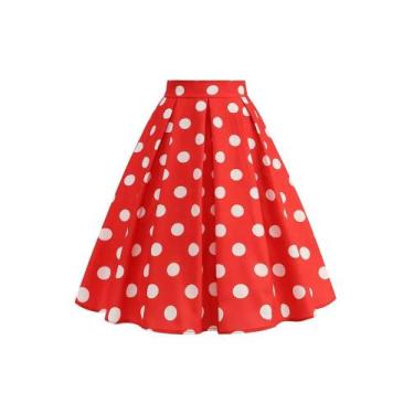 Imagem de Verão casual feminino midi saia bolinhas cintura alta retro vintage 50