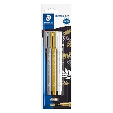 Imagem de Staedtler 8323-S Bk3 Pacote de canetas metálicas douradas e prata e uma caneta marcador branco