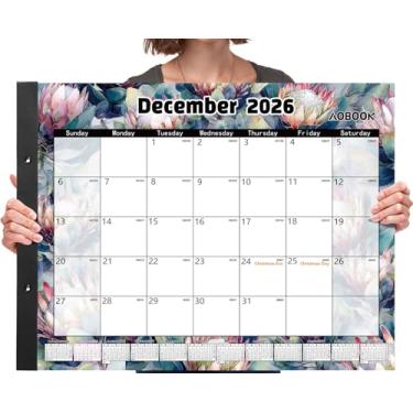 Imagem de AOBOOK Calendário de mesa 2025-2026, calendário grande de mesa de 56 x 43 cm, para planejamento com protetores de canto, perfeito para casa, escola ou escritório (floral, 56 x 43 cm)