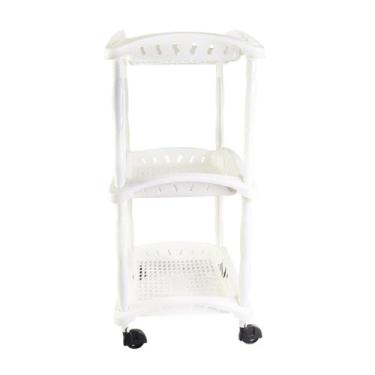 Imagem de Organizador Vertical com 3 Andares, Plástico Branco, 38x26x65cm, com Rodinhas, Material Reciclado