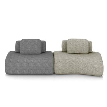 Imagem de Sofá Ilha Sala de Estar Dakota 2 Módulos 316cm Encostos Almofadas Soltas Bouclê Rústico Cinza/Greige G33 - Gran Belo
