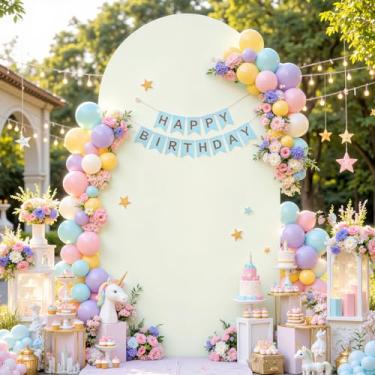 Imagem de Capa de fundo de arco de casamento marfim cobertura de arco de casamento capa de fundo arcos de Chiara para decoração de festa de aniversário, cerimônia, banquete, 2 pés