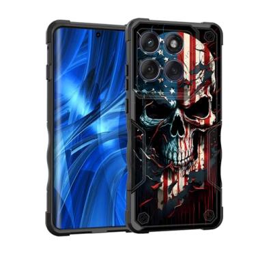 Imagem de EFGWSDER Capa para Moto Edge 2025, [camada dupla] [proteção contra quedas de grau militar de 3,5 m] Capa resistente à prova de choque para Motorola Moto Edge 2025 de 6,7 polegadas, caveira bandeira