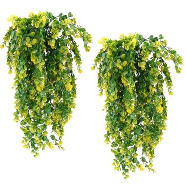 Imagem de Conjunto de 4 peças de plantas verdes artificiais para pendurar samambaias artificiais e eucalipto, ideal para decoração de casa, casamentos, varandas, varandas e jardins, decoração versátil para