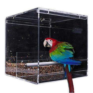 Imagem de Alimentador automático de pássaros SETCO sem confusão, gaiola de pássaros, alimentador de animais, recipiente de alimentos para sementes para periquito canário papagaio papagaio finch acrílico canário (pequeno-novo)