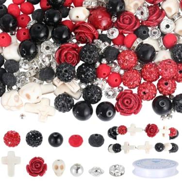 Imagem de arricraft Kit de 495 contas de Halloween, turquesa sintética natural, contas cruzadas, contas de flores, contas de rosa, argila de polímero, strass, espaçadores soltos para fazer joias, pulseiras