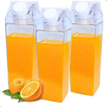 Imagem de Kit 4 Garrafas Acrilico Plastico 1 Litro Suco Leite Agua Chá Transparente Caixa Portátil Geladeira(3)