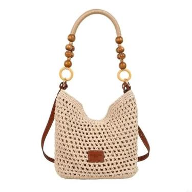 Imagem de Bolsa feminina de crochê para praia, axila, palha, bolsa tiracolo para compras e encontros para férias, Marrom - S, One Size