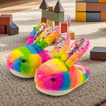 Imagem de Chinelos infantis para meninos e meninas, coelhinhos, fofos, antiderrapantes para inverno, adequados para ambientes internos e externos, Arco-íris, 8-9.5 Toddler