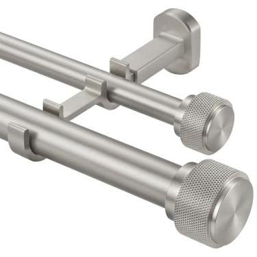 Imagem de Varão de cortina duplo de 3,5 cm - hastes de cortina premium não ajustáveis de 182,8 cm/1,8 m - Varões de cortina duplos resistentes para janelas - acabamentos de alumínio sólido e suporte de montagem