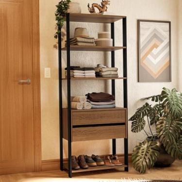 Imagem de Guarda-roupa Closet Modulado Valencia 2 Gavetas 4 Prateleiras 70cm Rustic/preto Madesa Xa