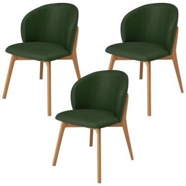 Imagem de Kit 03 Cadeiras de Jantar e Estar Living Estofada Mia L02 Couríssimo Verde Musgo - Lyam Decor