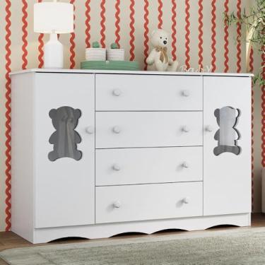 Imagem de Cômoda Infantil 125cm 2 Portas com Vidro e 4 Gavetas Doçura Multimóveis Mp4495 Branco