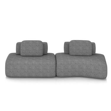 Imagem de Sofá Ilha Sala de Estar Dakota 2 Módulos 316cm Encostos Almofadas Soltas Bouclê Rústico Cinza G33 - Gran Belo