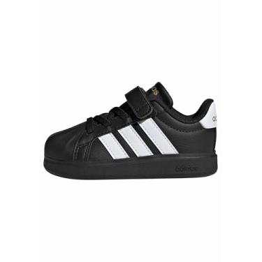 Imagem de adidas Tênis infantil Streetalk elástico de renda e alça, Preto/branco/dourado metálico, 18