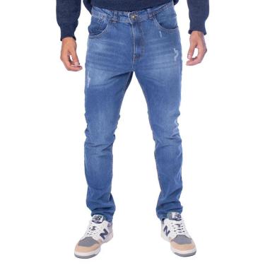 Imagem de Calça Jeans Masculina Karma&Co Reta Puídos Azul Médio-Masculino