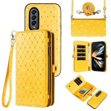 Imagem de Capa de celular para Samsung Galaxy Z Fold 4 5G 2022 com zíper carteira destacável com alça transversal alça de cordão bling glitter flip compartimento para cartão ZFold4 Z4 Fold4 4Z ZFold45G mulheres