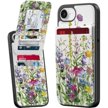 Imagem de Bemal Capa carteira para iPhone 16e, suporte embutido para 6 cartões, impressão moderna, bloqueio RFID, suporte de couro PU, fecho magnético, capa de telefone à prova de choque para mulheres e homens