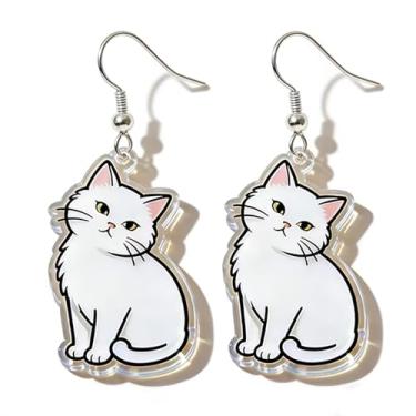 Imagem de OSCCI Adoráveis brincos em forma de gato – design animal acrílico com ganchos de liga durável, brincos hipoalergênicos modernos para mulheres e amantes de animais de estimação, Acrílico, Sem pedra